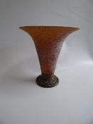 Orange Glass Vase with Metal Stand