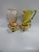 Radford Vase & Burleighware Jug with 2 Staffordshire Cottage Pieces