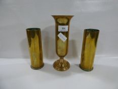 3 Brass Shell Cases & Vase
