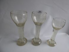 3 Heavy Very Large Double Spiral Stemmed Goblets