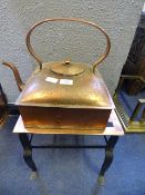 Square Copper Tea Pot on Brass Stand
