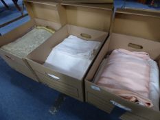 3 Boxes of Vintage Bedding with Box of Material