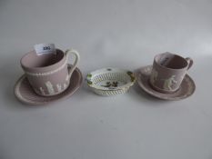 2 Pink Wedgwood Coffee Cups and Saucers & Congerian Pin Tray