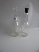 Pair of Etched and Cut Glass Decanter - Lacking Stoppers