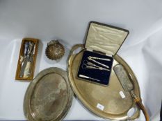 2 Plated Trays - Horn Handled Scoop - Cutlery etc