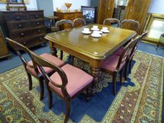 Steady Mahogany Draw Leaf Table with 6 Mahogany Balloon Back Chairs and 2 Others