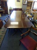 *Large Mahogany Extending 3 Pedestal Dining Table with 8 Dining Chairs and 2 Carvers