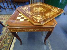 Heavily Inlaid Games Table with Chess Board - Backgammon, Card and Roulette Wheel