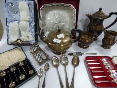 Assorted Silver Plated Cutlery - 4 Piece Plated Tea Set and Toast Rack
