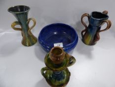 Brannam Barnstaple Pottery Bowl with 3 other Art Pottery Vases
