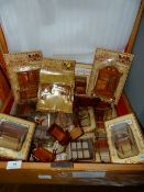 Wooden Box containing Various Doll House Furniture