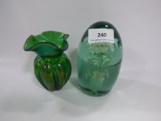 Victorian Green Glass Dump & Green Lustre Vase