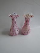 Pair of Pink Glass Frilled Vases