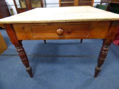 Victorian Pine Table with Drawer and Scrubbed Top