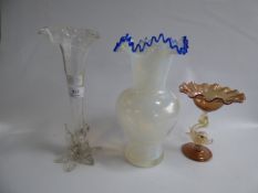 3 Glass Vases - 1 Plain 1 Opaque & 1 Venetian with Dolphin