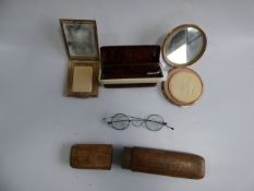 2 Compacts - Cigarette Case and Boxed Pair of Vintage Spectacles