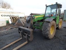 John Deere 3420 4 Wheel Drive Tele-handler Complete with Forks, Grain Bucket, 2 Spare Tyre's and
