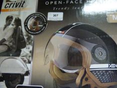 Crivet Open Face Trendy Leather Look Helmet - Size Medium