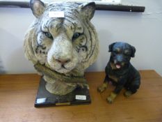 Polyresin Tiger Head Figure and Rottweiler Puppy