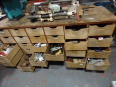 Quick Service Drapery Counter complete with Large Quantity of Teak & Other Hand Tools to Suit The