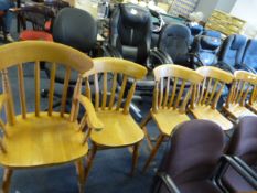 6 Slat Back Beech Side Chairs with Matching Carvers