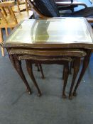 Mahogany Nest of 3 Tables  with Inlet Leather Tops
