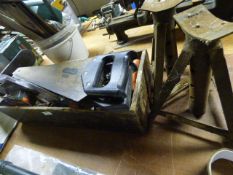 Box containing Assorted Hand Tools and Pair of Axle Stands