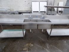 Large Eclipse Stainless Steel Commercial Sink Unit with Left & Right Drainers - Swan Neck Taps &