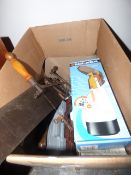 Box containing Assorted Tools including Saws - Black & Decker Cordless Screw Driver etc