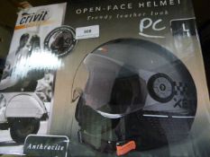 Crivet Open Face Trendy Leather Look Helmet - Size Large