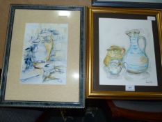 2 Penny Settle Water Colours Depicting Stoneware