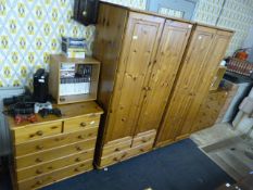 4 Piece Pine Bedroom Set comprising of 2 Wardrobes & 2 x 2 Short 4 Long Chest of Drawers
