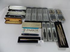 Tray containing Assorted Pens including Parker Fountain Pens