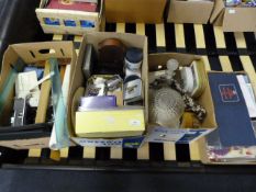 4 Boxes of Bric-a-Brac including Decanters - Wall Clock - Cutlery etc