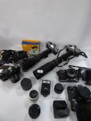 Box containing Zenith & Practika Cameras & Lenses