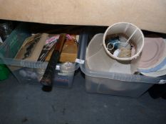 2 Boxes of Bric-a-Brac including Plates - Lamps - Tennis Racket etc