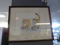 Framed Water Colour Depicting 2 Cats