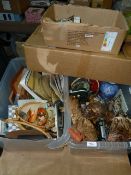2 Boxes of Bric-a-Brac including Chickens - Bamboo Mirror etc