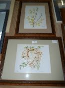 2 Penny Settle Water colours Depicting Flower Girl & Flowers