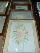 4 Framed Penny Settle Water Colours Depicting Lillys - Man with Horse etc