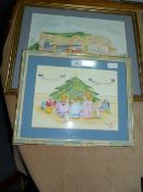 2 Penny Settle Water Colours Depicting Christmas & Fair Ground