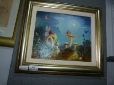 Framed Oil Painting Depicting Fairies