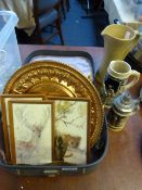 Small Suitcase containing Brassware - Watercolours - etc