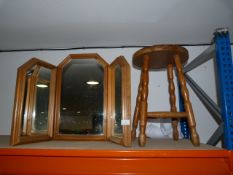 Beech Stool and Pine 3 Fold Mirror