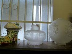 2 Glass Shades  & Lamp