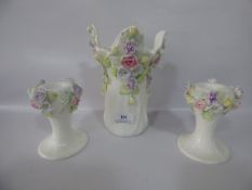 Decorative Floral Vase with 2 Matching Candle Sticks