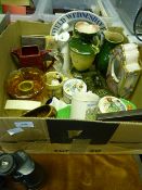 Box containing Binoculars - Sheffield Wednesday Plate - Cups - Jugs - Toast Rack - Sylvac etc