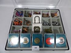 Tray containing Club Members Badges & Kid Corp Collectables