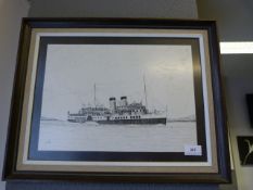 Pen Etching Depicting The Waverley Steamer