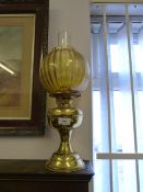 Brass Lamp with Coloured Glass Shade